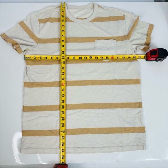 GAP T-shirt SHORT SLEEVE men’s shirt CREAM GOLD striped shirt CREWNECK L - Picture 2 of 7